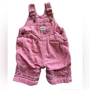 Vintage Oshkosh Overalls, pink with embroidery, 0-3 months